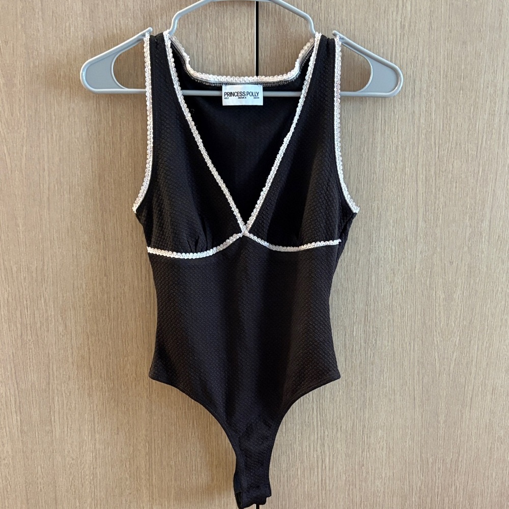 Princess Polly Black Bodysuit with White Trim
